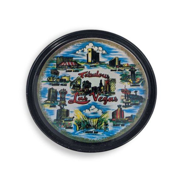 Fabulous Las Vegas 3 in Round Decorative Metal Coaster Vintage Casinos Set of 3 - Picture 3 of 6